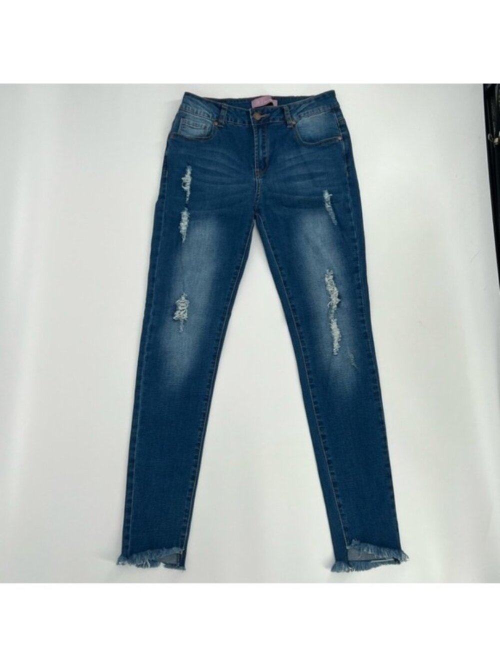 K's More Distressed Skinny Jeans With Frayed Hem High-Rise Fit Womens Size 27
